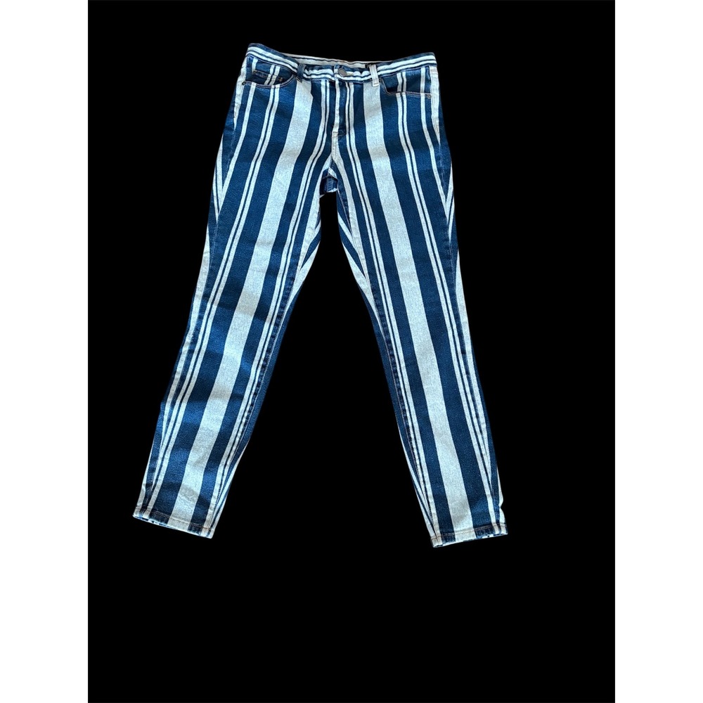 Blank NYC The Bond Mid Rise Skinny Jeans Blue White Vertical Stripe 90AG1518NO